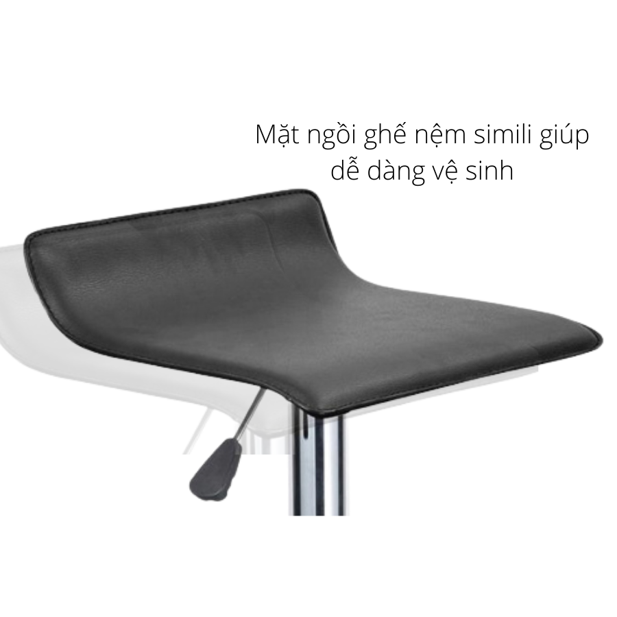 Ghế quầy bar lễ tân hiện đại Ghế bàn bar tăng giảm chân thép mạ chrome bọc simili màu đen CM2254-M