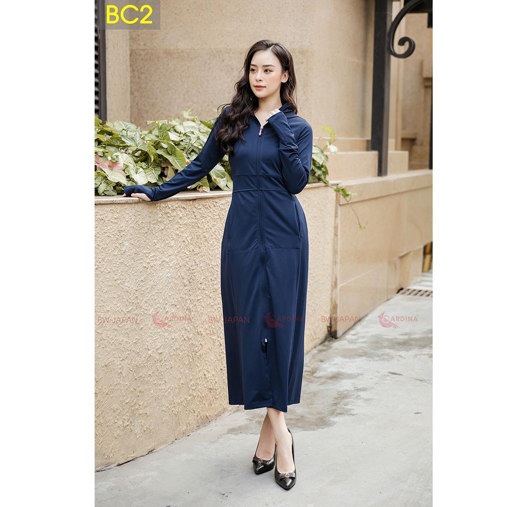 Áo chống nắng Cardina, Áo khoác chống nắng Cardina, Dáng dài hai lớp, Thun lạnh, Làm mát cơ thể, Ngăn tia UV 97%
