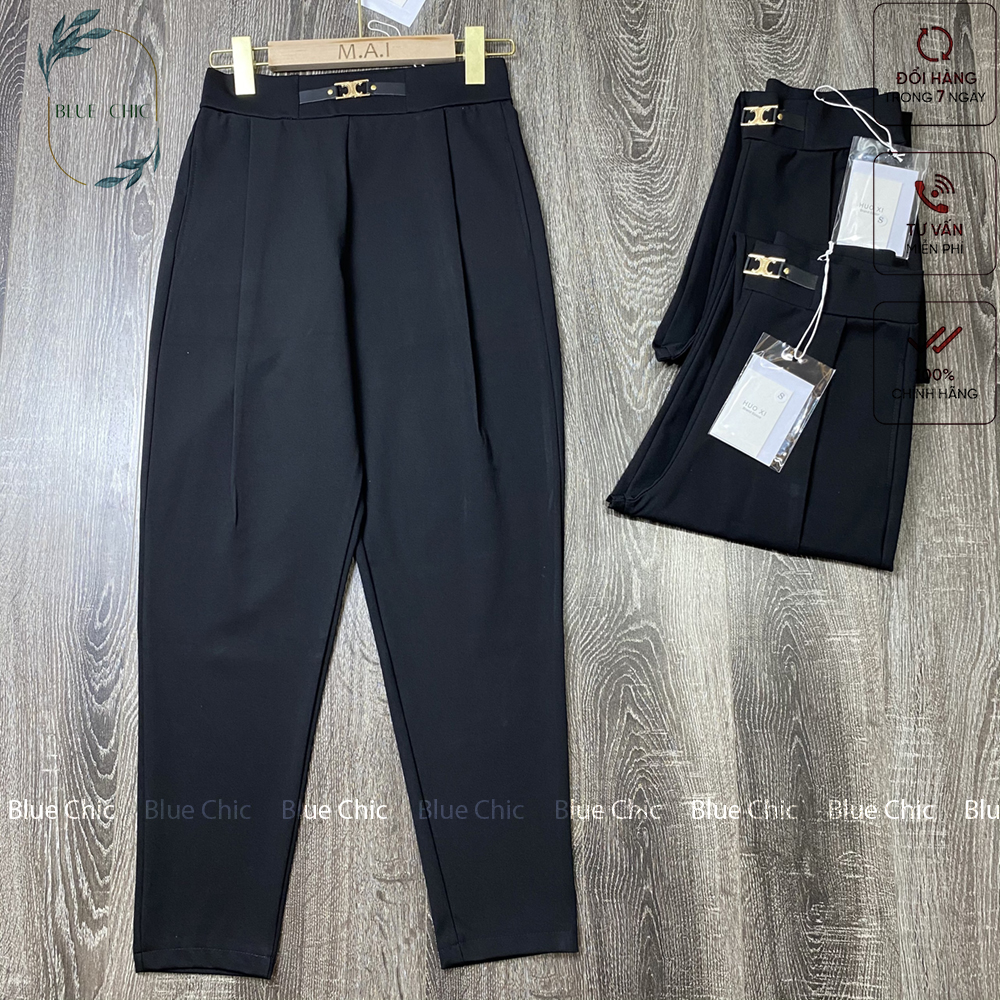 Quần baggy nữ Blue Chic lưng cao cạp chun vải Umi co giãn đồ công sở đẹp cao cấp màu đen đi học form chuẩn tôn dáng