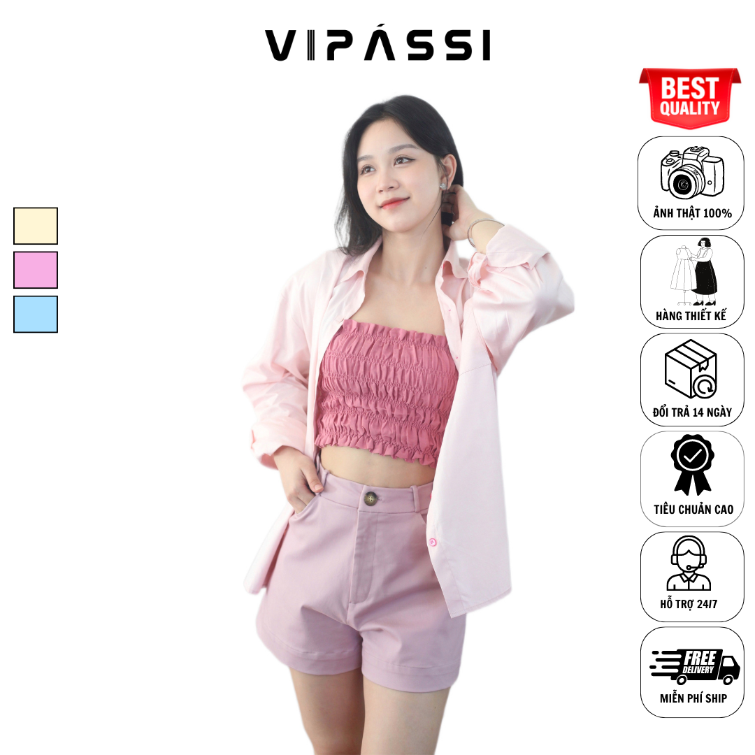 VIPÁSSI Áo Sơ Mi Nữ Tay Dài Form Rộng Họa Tiết Túi Đính Cá