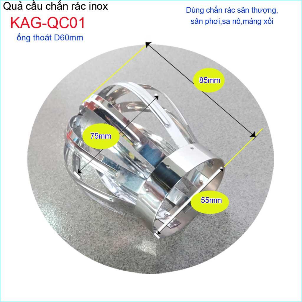 Cầu chặn rác sân thượng inox D60 KAG-QC01, cầu chắn rác ống thoát ngang