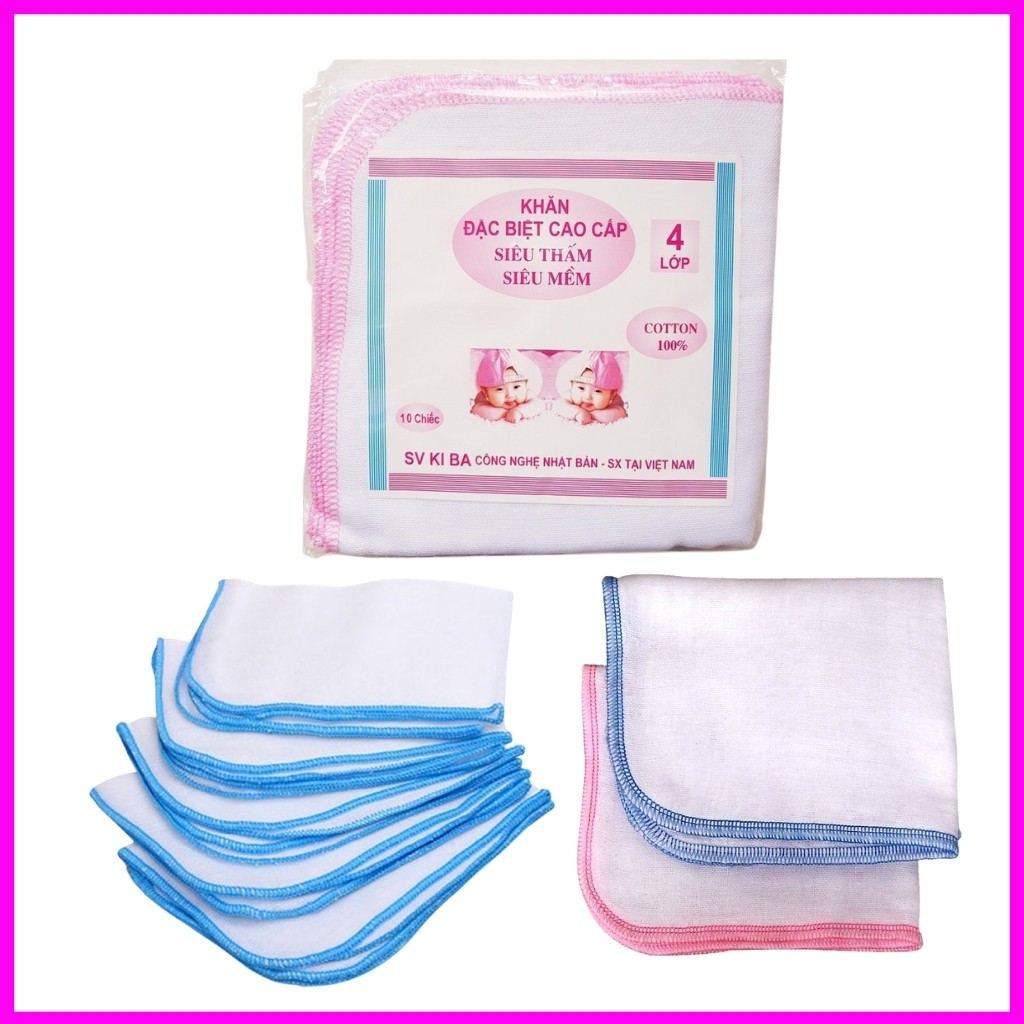 Set 10 khăn mặt 4 lớp dày dặn, siêu mềm xuất Nhật