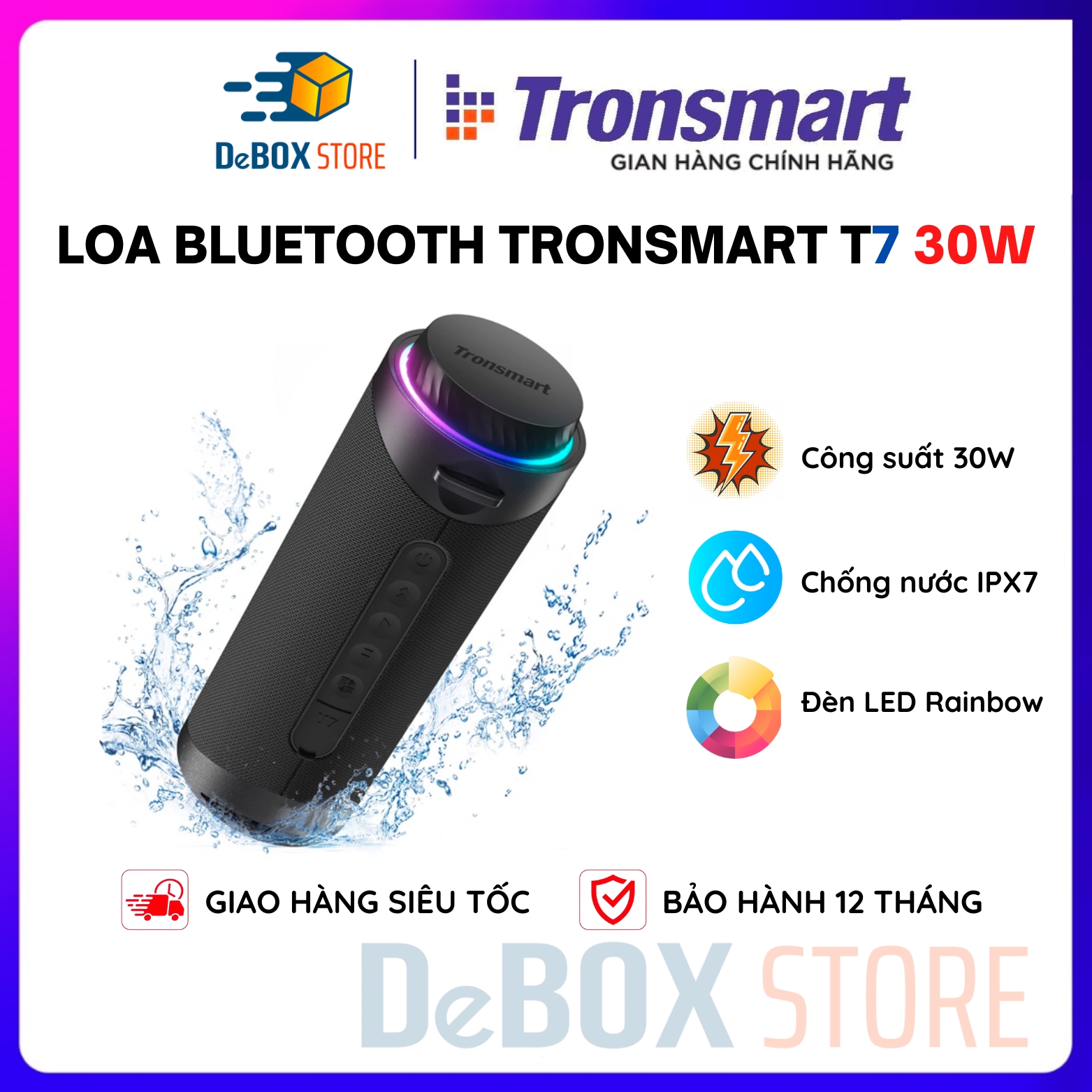 Loa Bluetooth Tronsmart T7 Công suất 30W Chống nước IPX7 Âm thanh siêu trầm - Hàng Chính Hãng