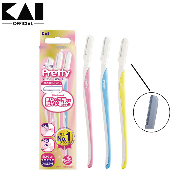 Dao Cạo Lông Mày Cán Dài Lưỡi Thép Không Gỉ Kai Pretty 00188 (Combo Dao Cạo Và Set Mini )