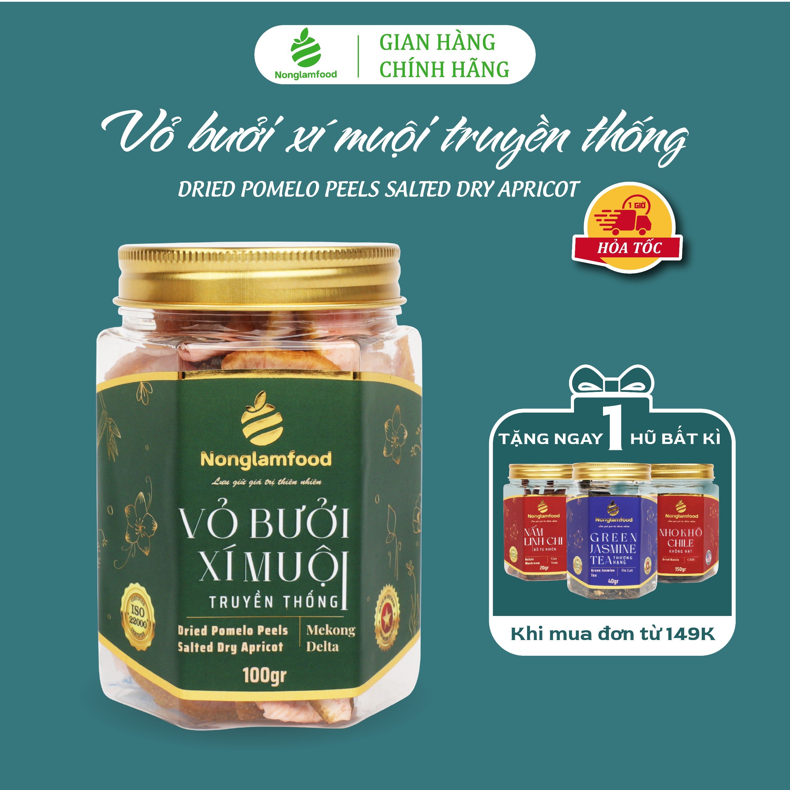 Vỏ bưởi xí muội Nonglamfood hũ 100g | Quà tặng cao cấp cho người thân, bạn bè, doanh nghiệp