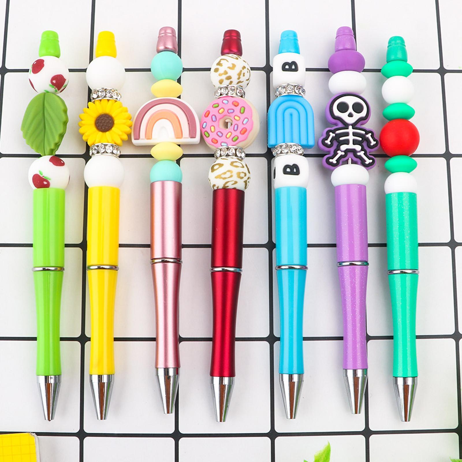 Beadable Pens with 20Pcs Refills Black Ink Ballpoint Pen Cute Office Supplies DIY Making Gift for Teacher Journaling Drawing