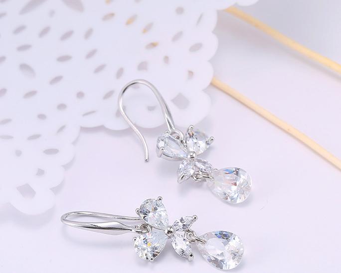 Bông tai khuyên tai nữ đính nơ đá mix giọt nước