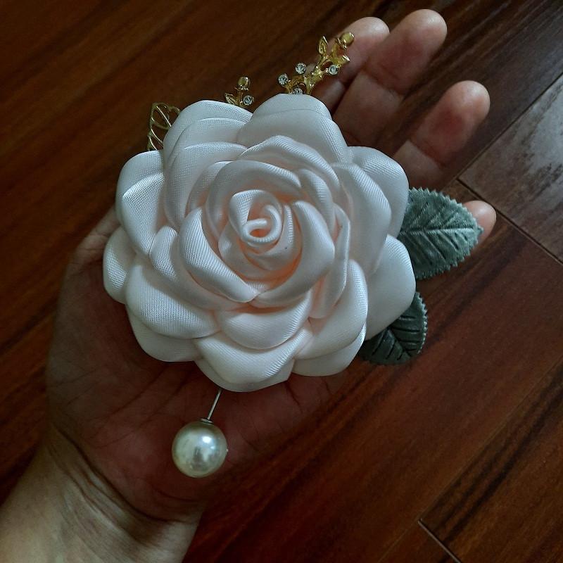 Hoa cài áo bông hoa hồng handmade chất liệu mềm mịn