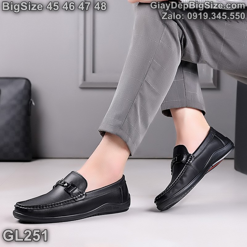 Giày mọi xỏ da thật, giày lười cỡ lớn 45 46 47 48 cho nam cao to chân ú bè. Big size slip-on shoes for wide feet