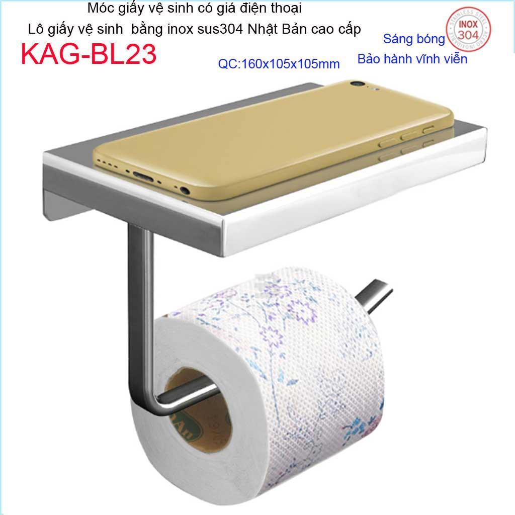 Móc giấy vệ sinh có giá đỡ điện thoại, Hộp đựng giấy vệ sinh inox Kace, kệ để giấy 304 Nhật Bản KAG-BL23