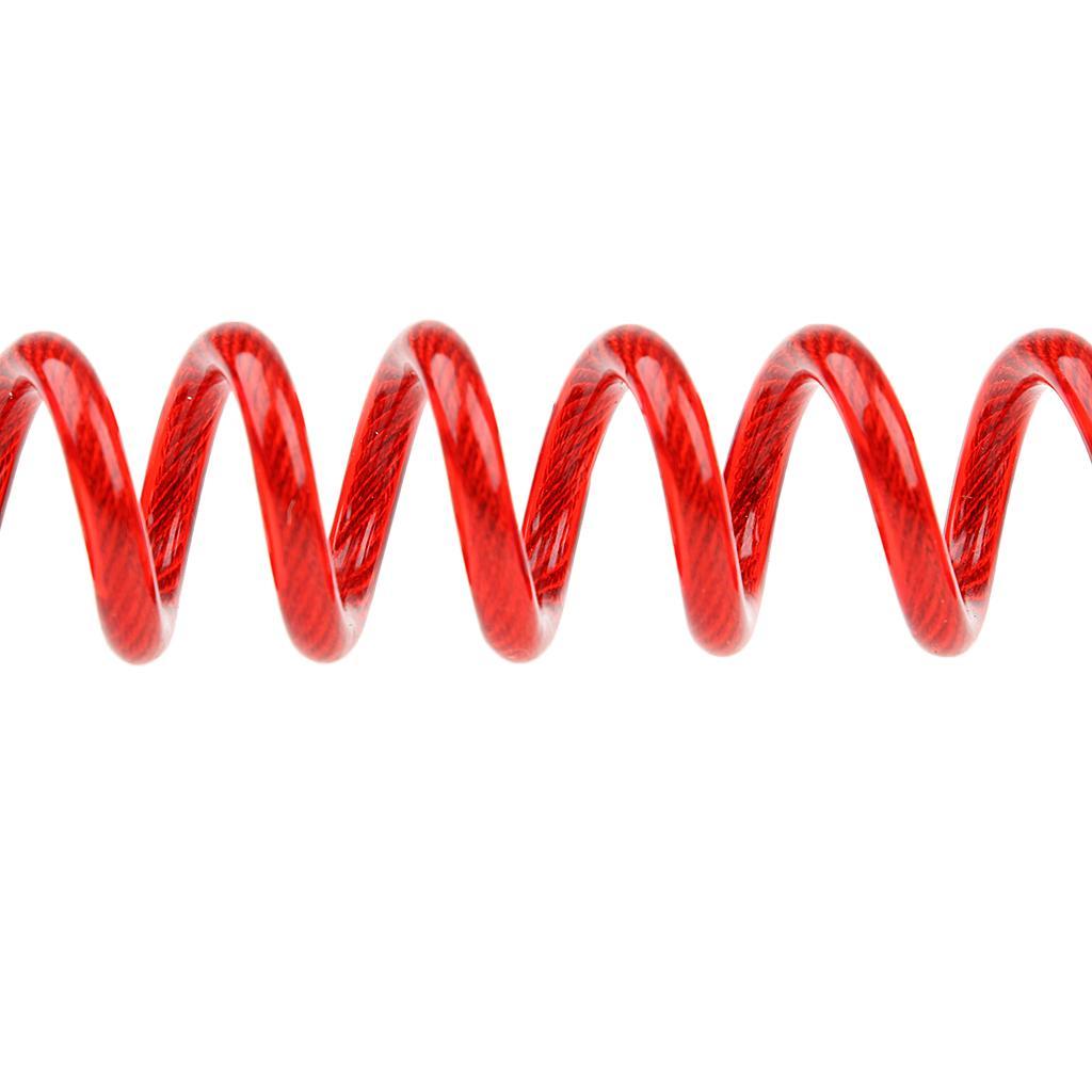 4xSteel Lanyard Spring Coil Wire Lock Safety Cable Lanyard Tether Red 1.5m