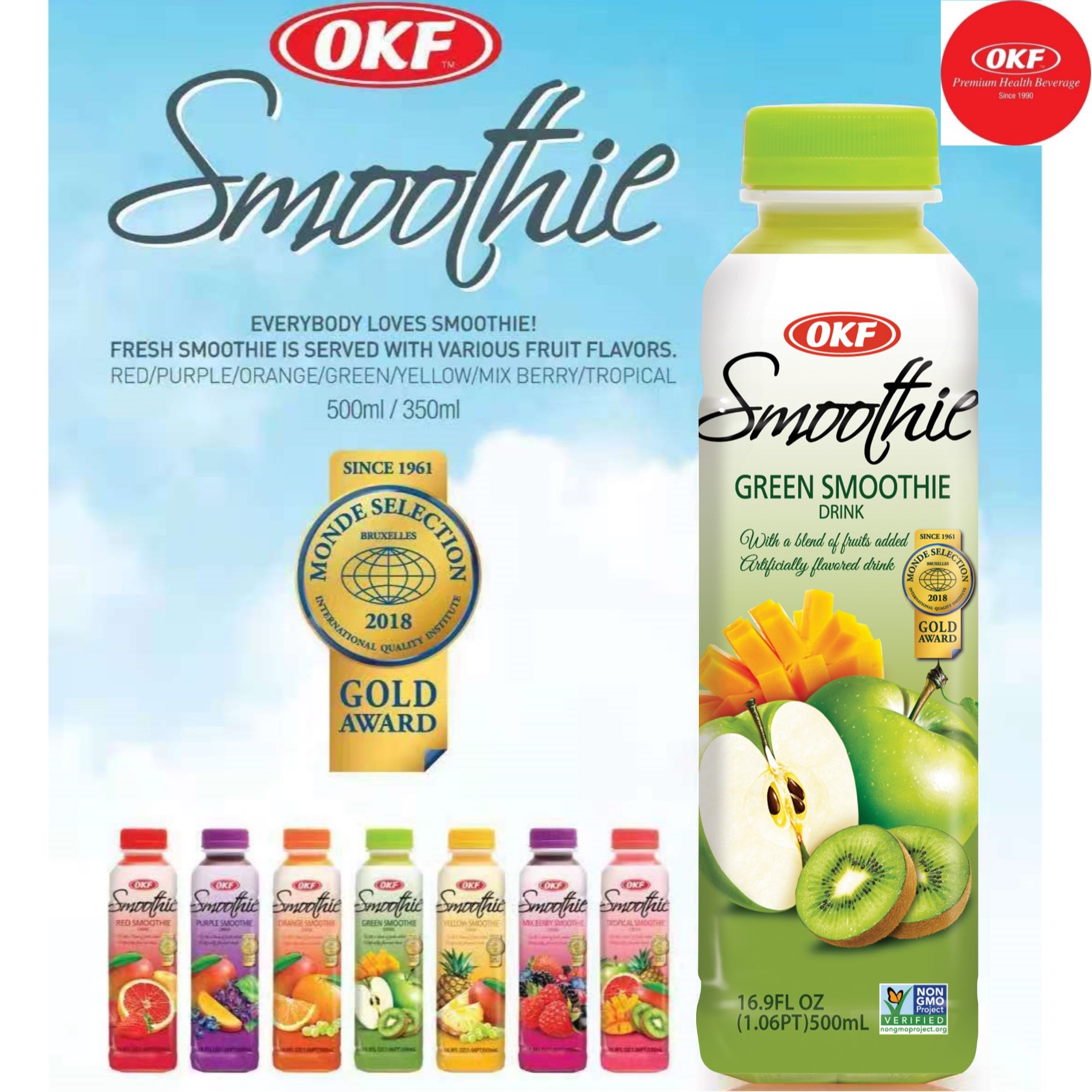 Nước sinh tố trái cây xanh (Táo - Xoài - Kiwi) OKF Hàn Quốc 500ml x 6 chai