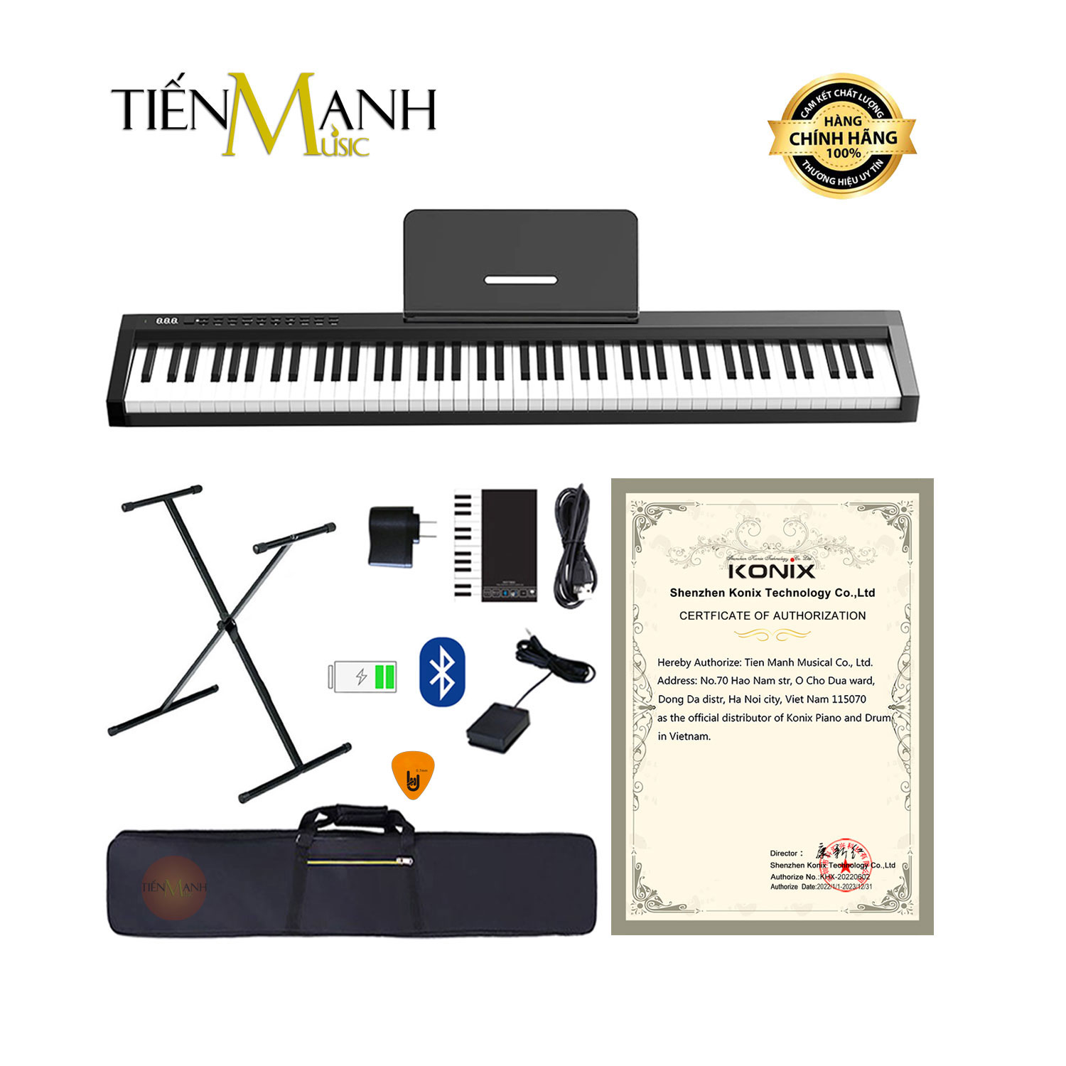 Đàn Piano Điện Konix PH88C - Đàn, Chân, Bao, Nguồn 88 Phím nặng Cảm ứng lực - Midi Keyboard Controllers - Kèm Móng Gẩy DreamMaker (Kết nối máy tính và điện thoại, Loa kép, Bluetooth, Pin sạc, Loa lớn)