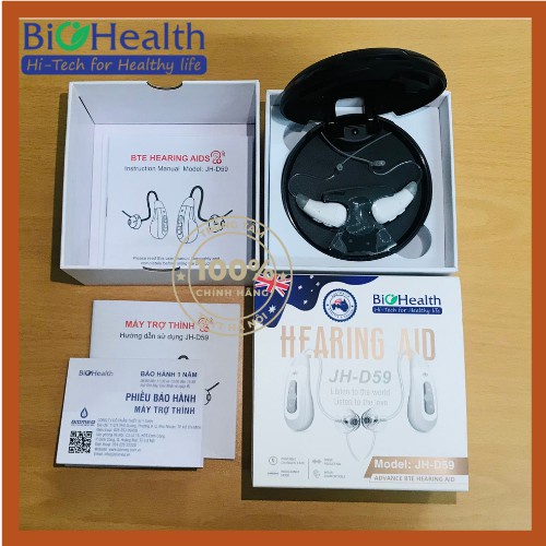 Siêu bền bỉ - Máy trợ thính BTE không dây cao cấp Biohealth JH-D59 dùng pin sạc- Thương hiệu Úc - BH 1 năm