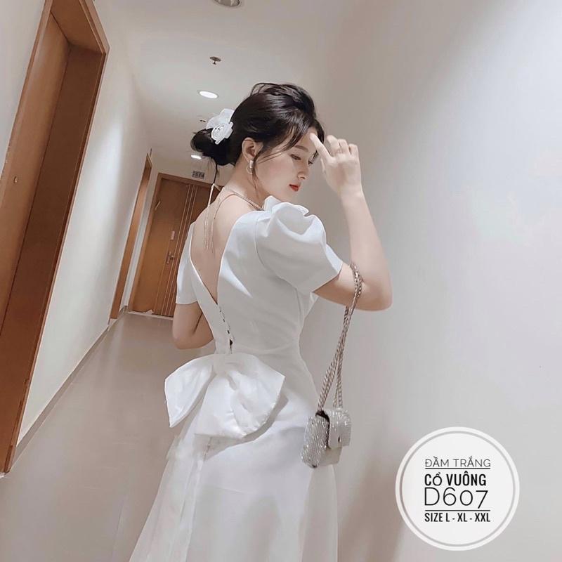 Đầm big size Đầm trắng cổ vuông cotton lạnh 60-90kg