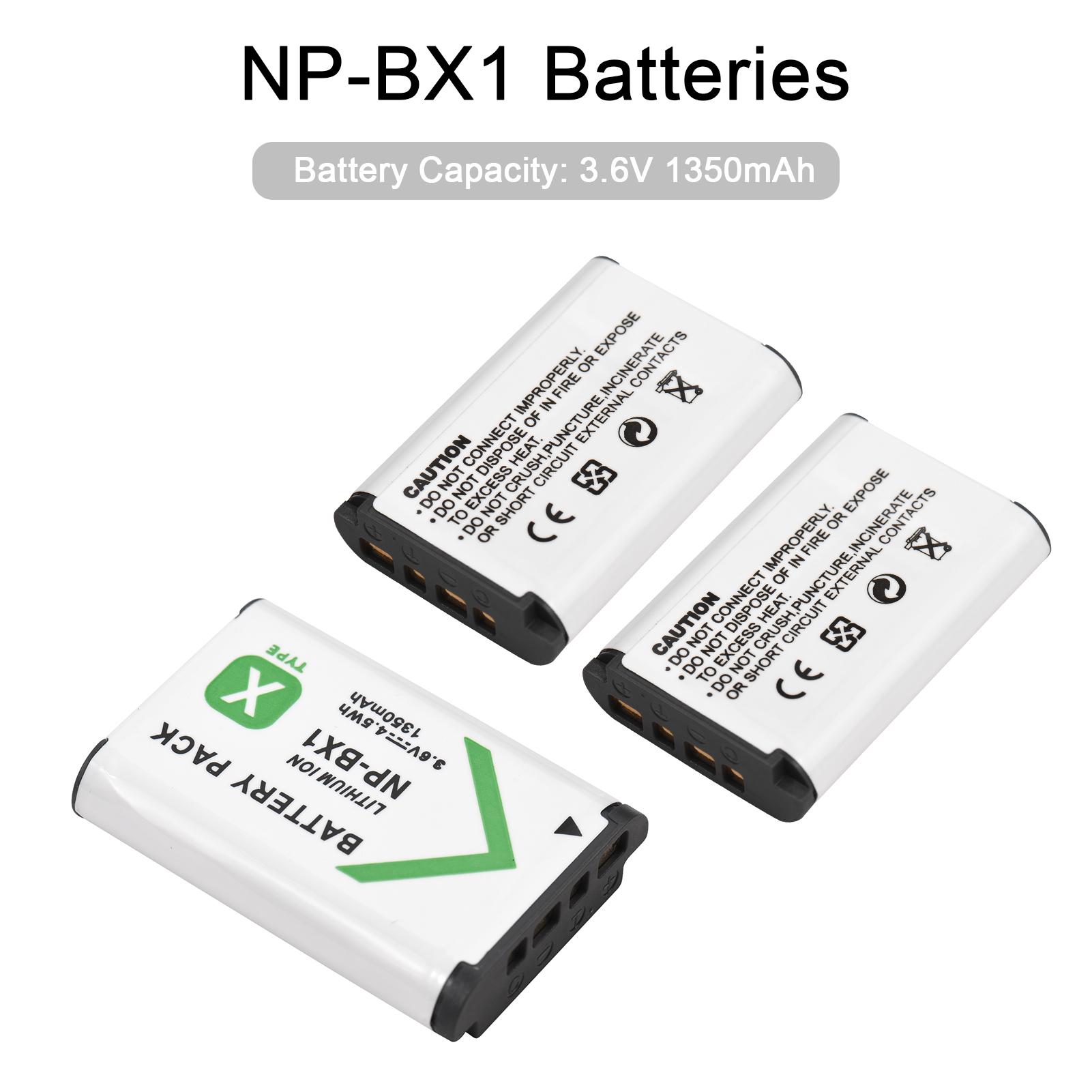 NP-BX1 Battery Charger 3-Slot with LED Indicators + 3pcs NP-BX1 Batteries 3.6V 1350mAh with USB Charging Cable Replacement for Sony DSC-RX100/DSC-RX100 II/DSC-RX100M II/DSC-RX100 III/DSC-RX100 IV/DSC-RX100 V VII/ZV-1