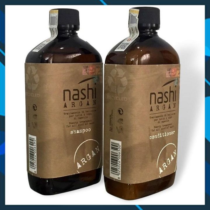 [+Tặng mũ trùm] Bộ dầu gội xả Nashi Argan Classic Shampoo and Conditioner siêu mềm mượt phục hồi tóc Italy 500ml