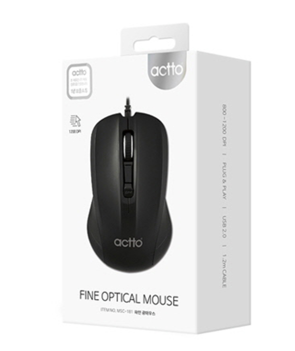 Chuột quang có dây tuỳ chỉnh độ phân giải cao 1200 DPI - Fine Optical Mouse Actto MSC-181 - Hàng chính hãng