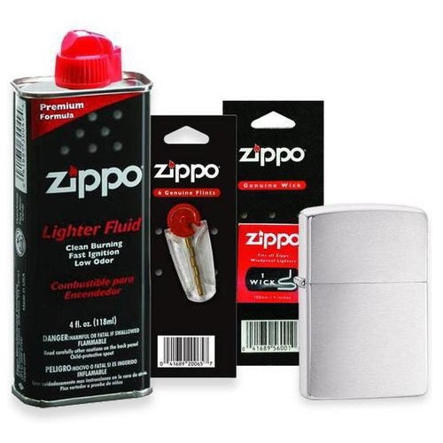 Combo 4 sản phẩm : Bật lửa Zippo Armor Brushed Chrome 162+Xăng+Đá+Bấc