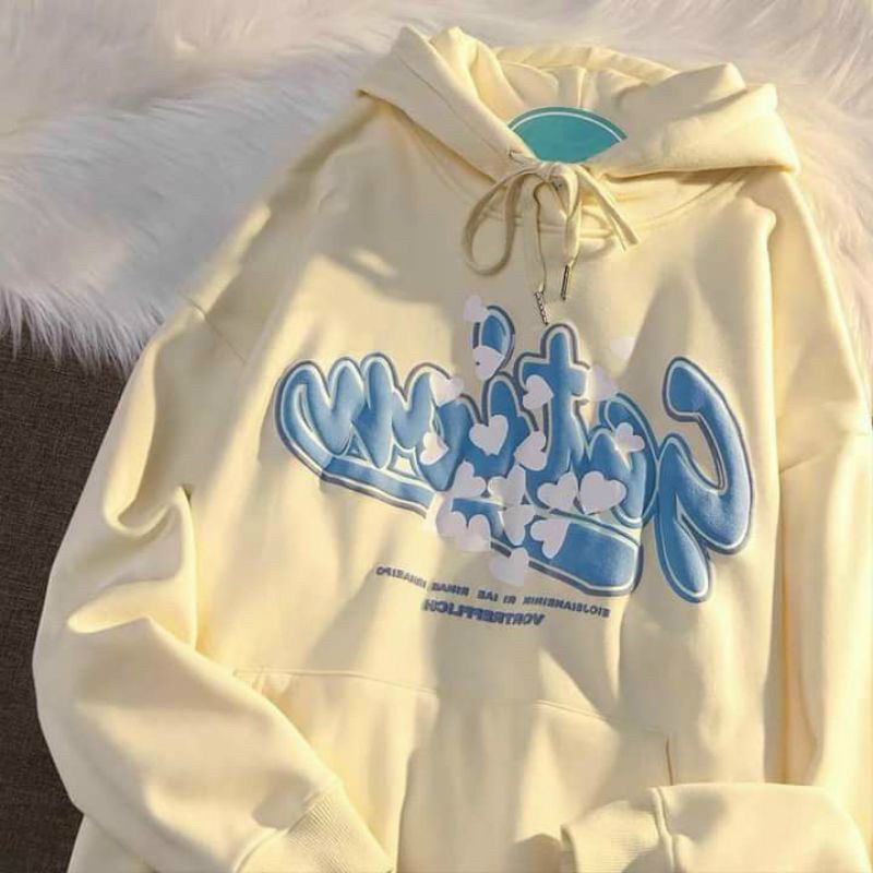 Áo Khoác Hoodie Nam Nữ Chui Đầu Logo In Chữ Nổi Phối Hình Tim Có Nón 2 Lớp Che Nắng Cực Tốt TP