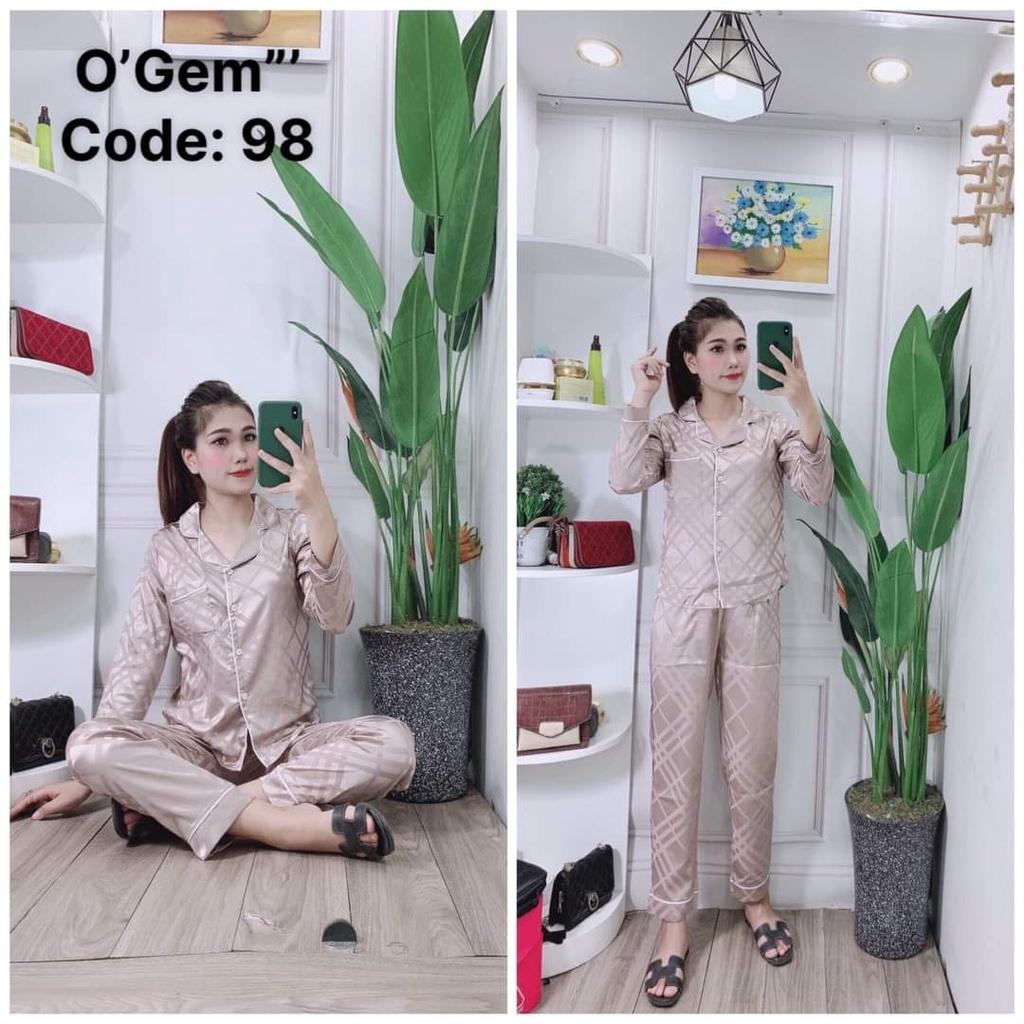 Đồ bộ pijama dài - bộ dài pyjama cao cấp, in họa tiết, vải satin mền mịn, mặc thoáng mát size 45-56kg