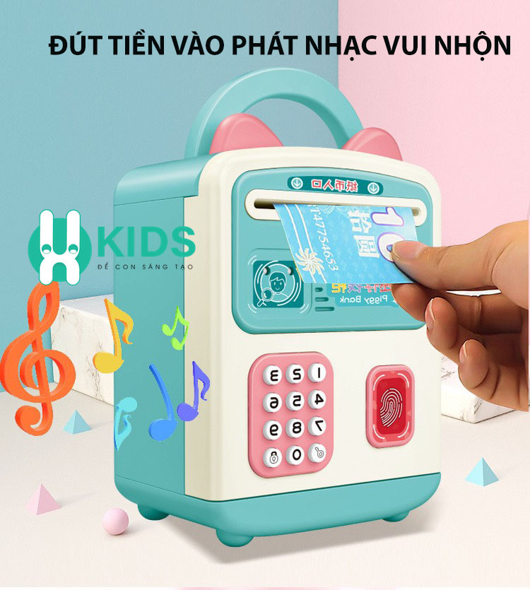 Két sắt mini cho bé mở khoá bằng vân tay, nhận dạng khuôn mặt,ống heo tiết kiệm tiền thông minh có nhạc hình mèo