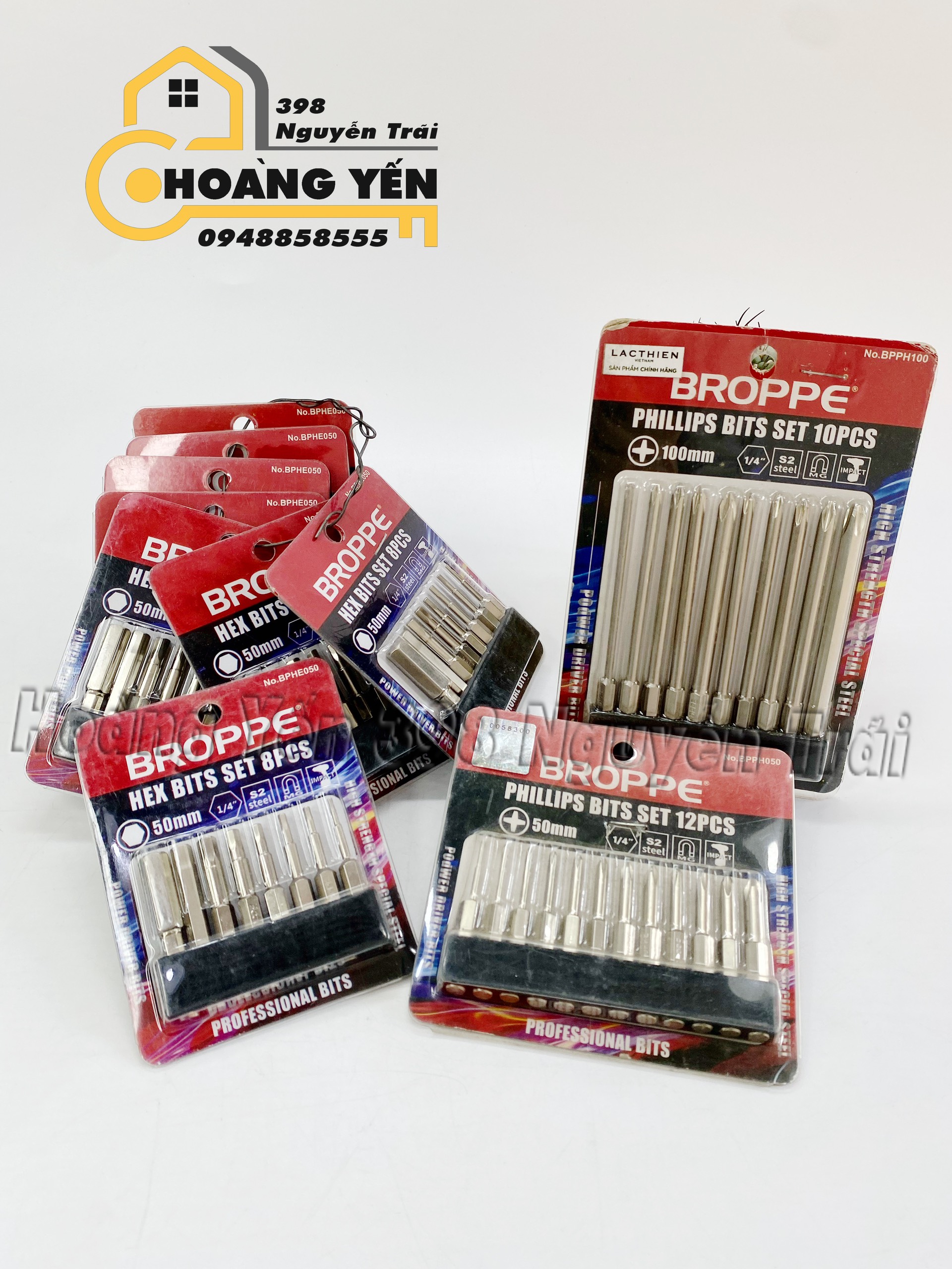 Bộ mũi vít đầu lục giác 8/10/12 chi tiết thương hiệu BROPPE dài 50mm-100mm chất liệu thép S2 siêu cứng chống gỉ sét