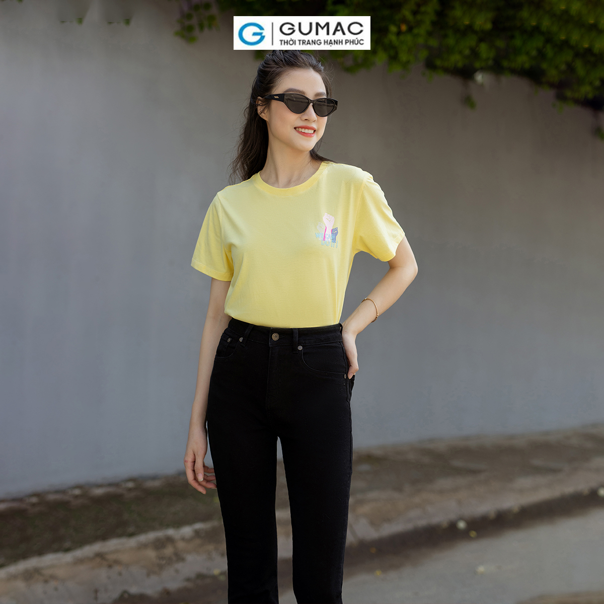 Áo thun nữ cotton tay ngắn cổ tròn in trẻ trung năng động thời trang GUMAC ATD07059