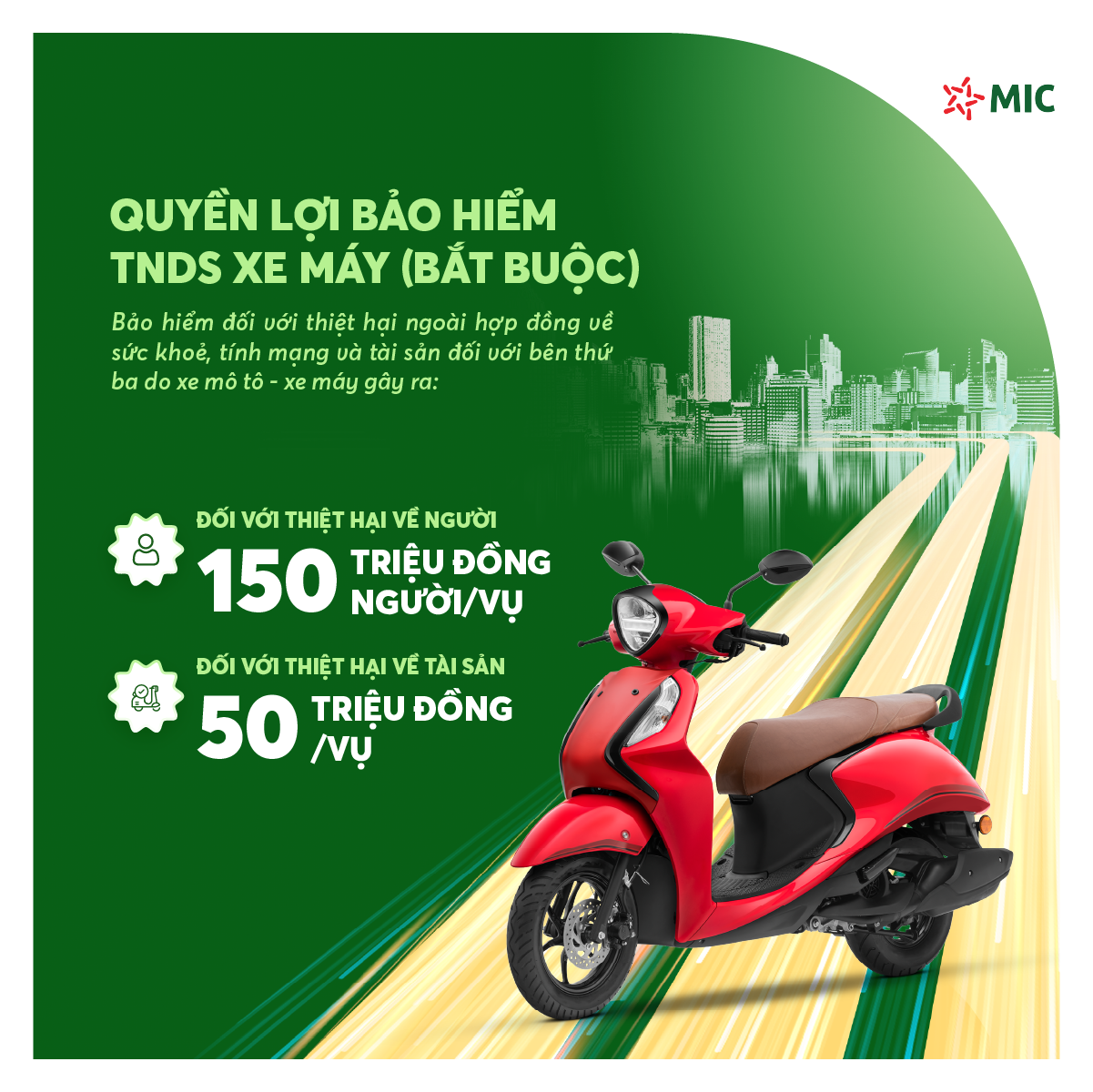 Bảo hiểm xe máy trên 50cc (bắt buộc), số tiền bồi thường 150 triệu, giấy chứng nhận điện tử - Bảo hiểm Quân đội MIC