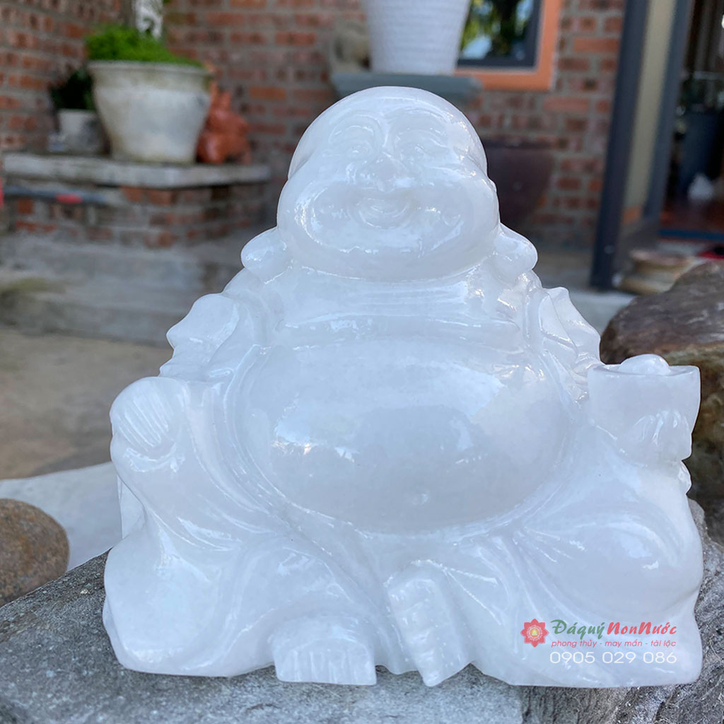 Tượng Phật Di lặc đá trắng 12cm - đá Non Nước