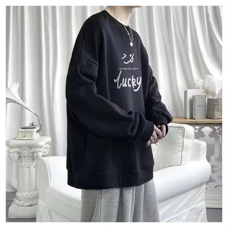 Áo Sweater Tay Dài Cổ Tròn Dáng Rộng In Hình Mặt Cười Phong Cách Hip hop Thời Trang Cho Nam Giới Size M-3XL