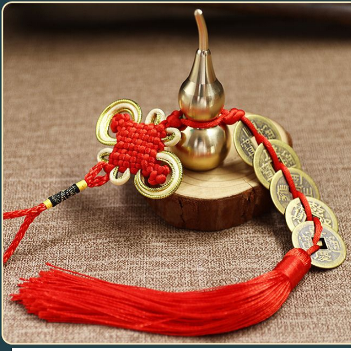 Đồng Nguyên Chất Dây Đồng Xu Ngũ Đế kèm Hồ Lô Đồng Tài Lộc