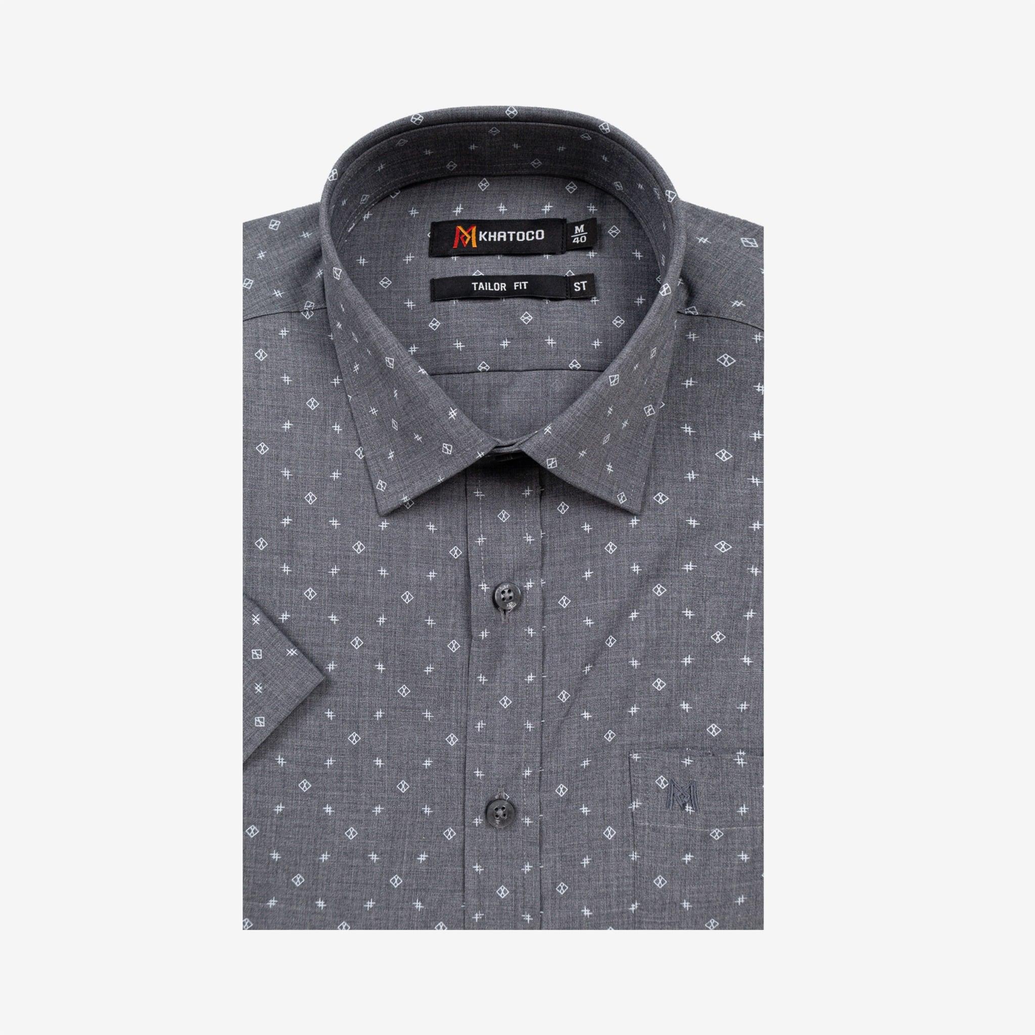 Áo sơ mi nam KHATOCO Tailor Fit ngắn tay A1MN498T2-CNIN763-2704-N