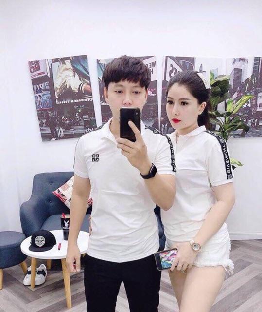 Áo thun cặp cao cấp mới ô vuông viền vai sọc
