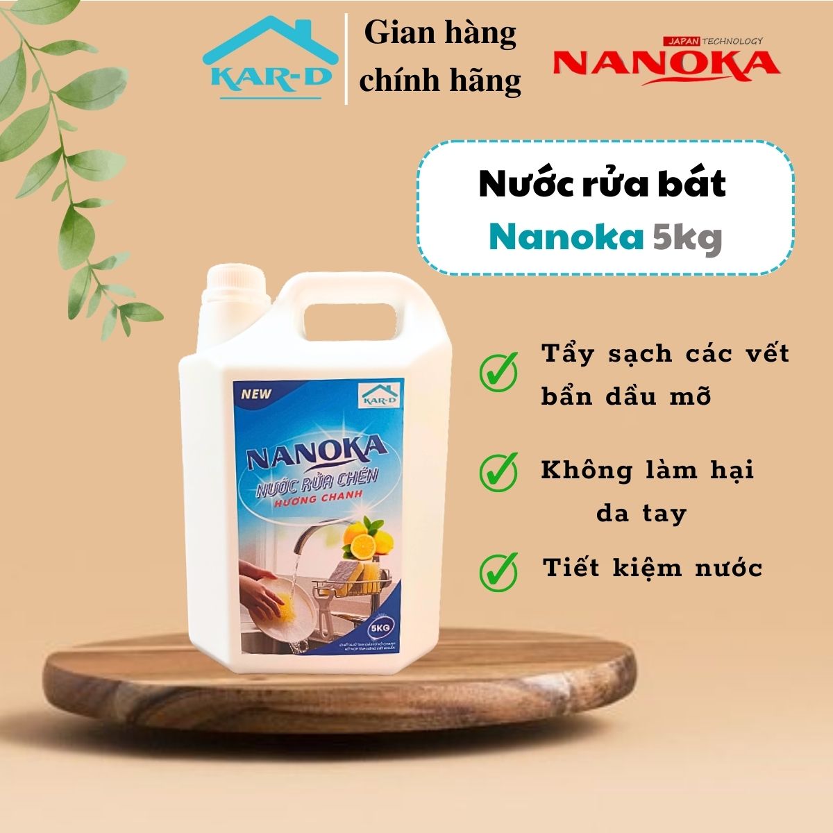 Nước rửa chén bát hương chanh Nanoka 5kg Rửa sạch dầu mỡ, Khử mùi tanh, Bảo vệ da tay