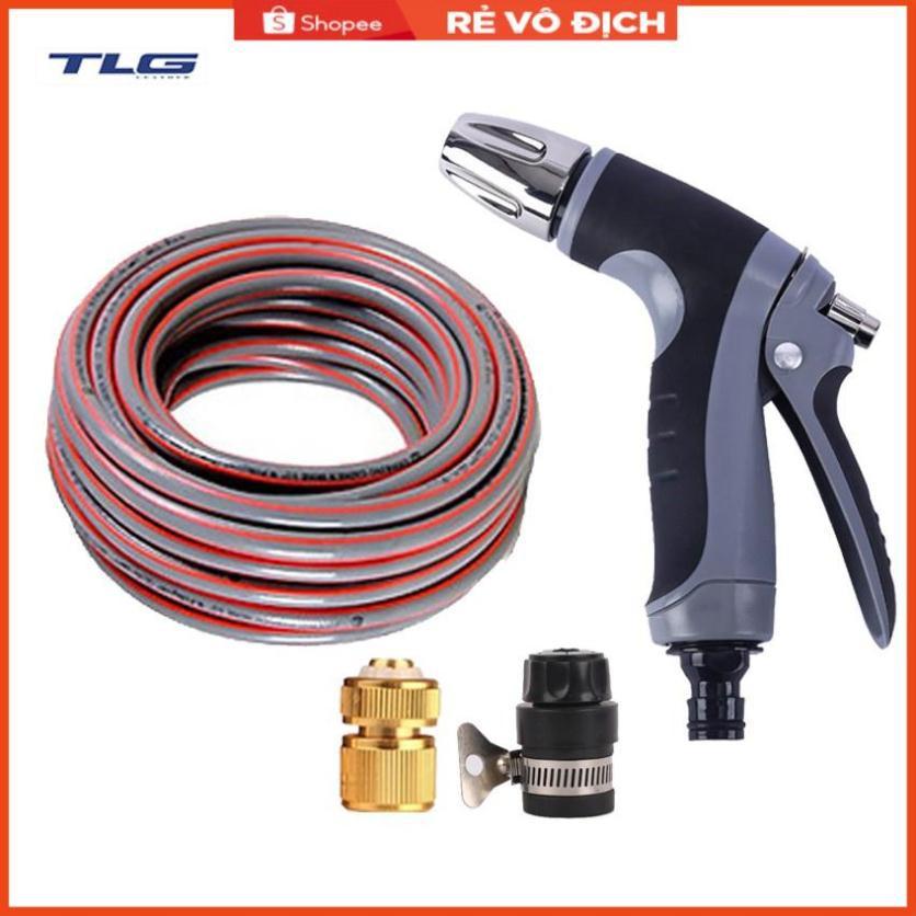 Bộ dây và vòi xịt tăng áp rửa xe tưới cây 20M (cút đồng nối nhựa đen) 206817