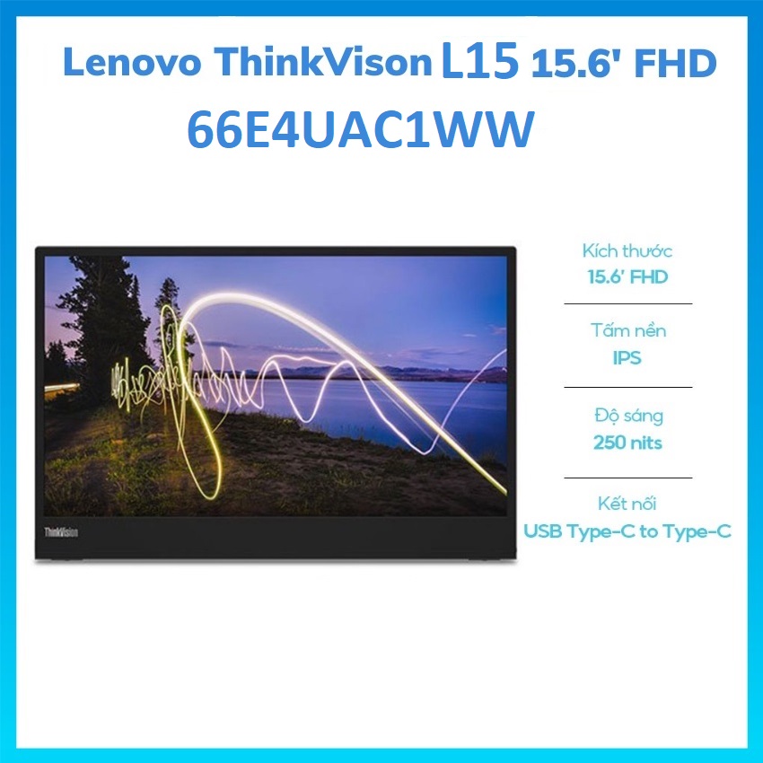 Màn hình di động Lenovo L15 A21156FX0 / 15.6inch FHD/ IPS/ 60Hz/ USB-C/ DP/ 3Yrs - Hàng chính hãng