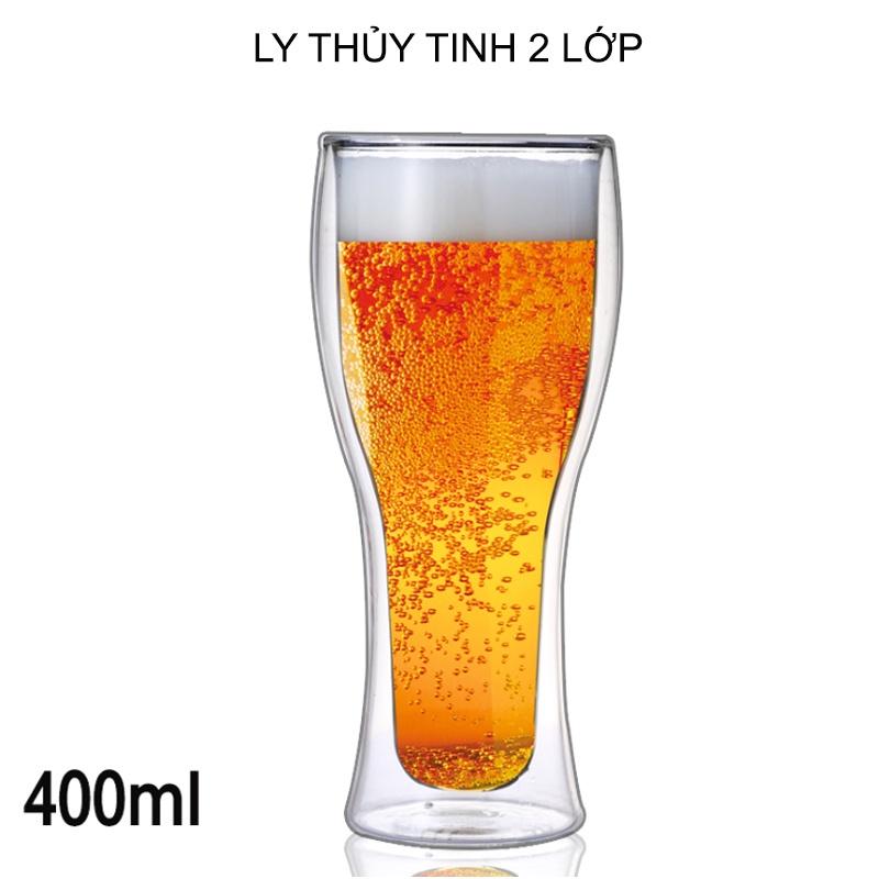 Cốc (Ly) thủy tinh 2 lớp giữ nhiệt uống bia, cafe đa năng 400ml-500ml tùy chọn