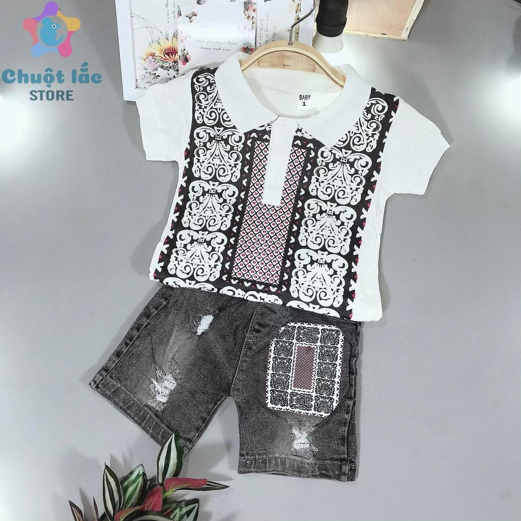 Sét Bộ Bé Trai Chuột Lắc Store Áo Thun Cổ Bẻ Quần Jean Phong Cách 8kg Đến 22kg