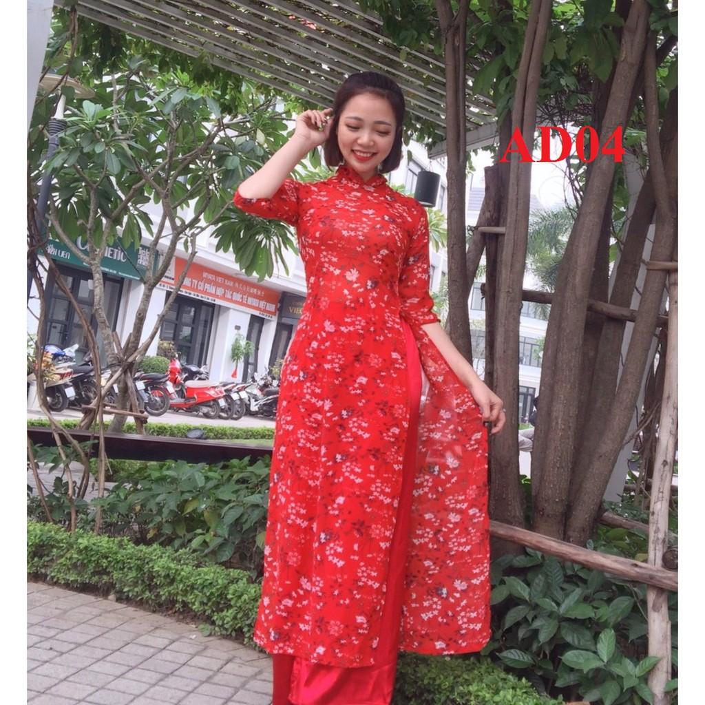 Set áo dài truyền thống hoa nhí kèm quần