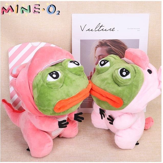 Gấu bông ếch Pepe cosplay heo và khủng long hồng dễ thương Sad Frog 25cm NEOCI