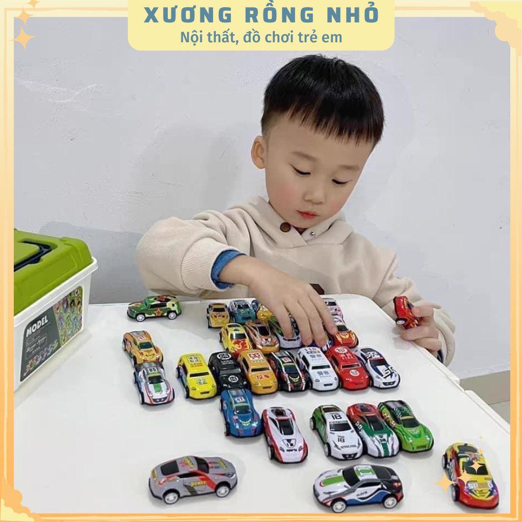 Set 30 ô tô kèm hộp nhựa, đồ chơi chạy đà cót kéo lùi chất liệu hợp kim cao cấp cho bé, tổng hợp nhiều loại xe