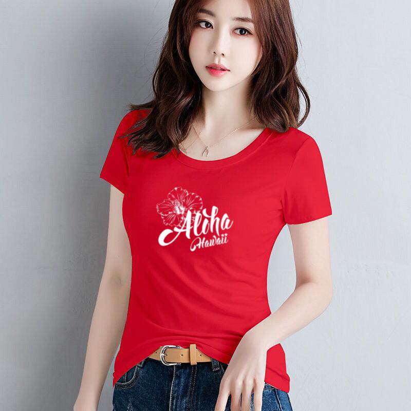 Áo thun nữ MXM cổ tròn form ôm body in chữ Aloha cực xinh thun cotton 4 chiều từ 40-52kg