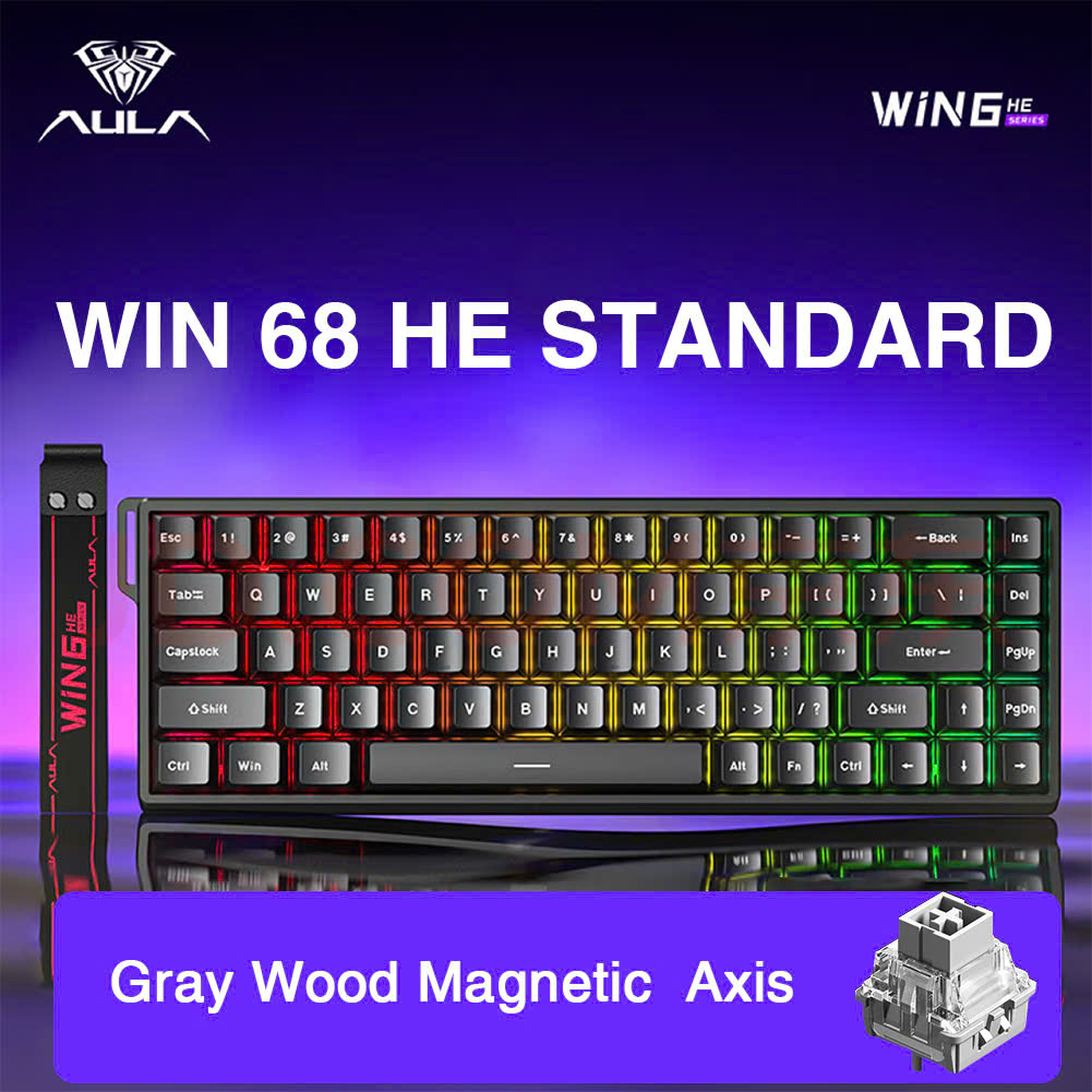 Bàn phím cơ Gaming có dây AULA WIN68HE (Phiên bản Đen/ Gray Wood magnetic switch - Rapid trigger) - Hàng Chính Hãng
