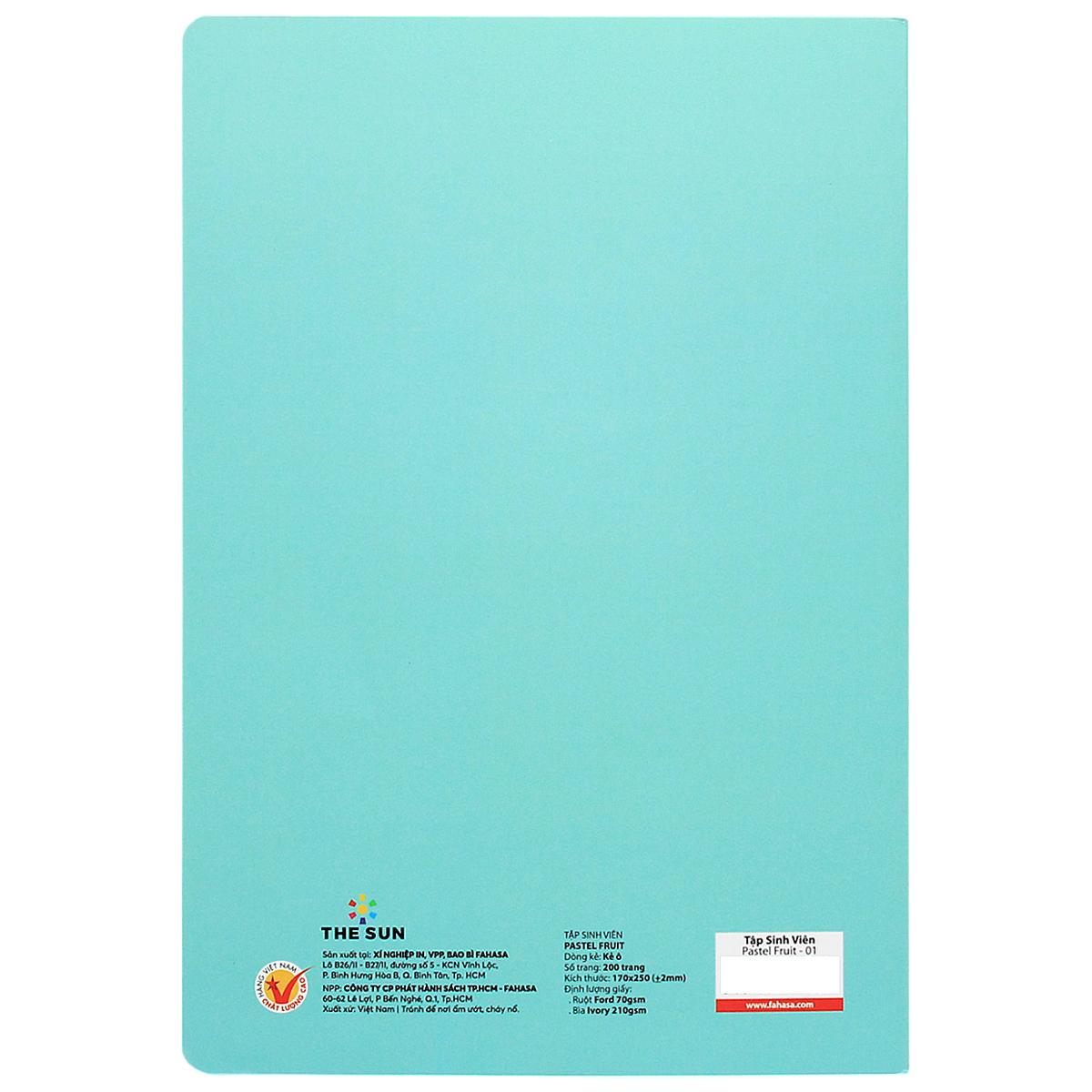 Tập Sinh Viên Pastel Fruits - Kẻ Ô - 200 Trang 70gsm - The Sun 03 (Mẫu Bìa Giao Ngẫu Nhiên)