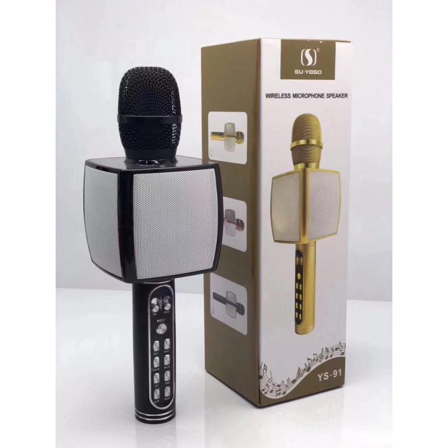 Micro karaoke bluetooth không dây, Mic karaoke YS91 có loa bass chuẩn, Bảo hành 6 tháng