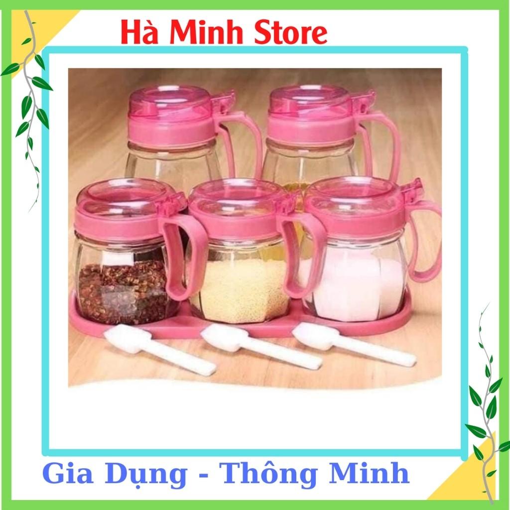 COMBO SET 5 Hũ Gia Vị Thuỷ Tinh Màu Hồng