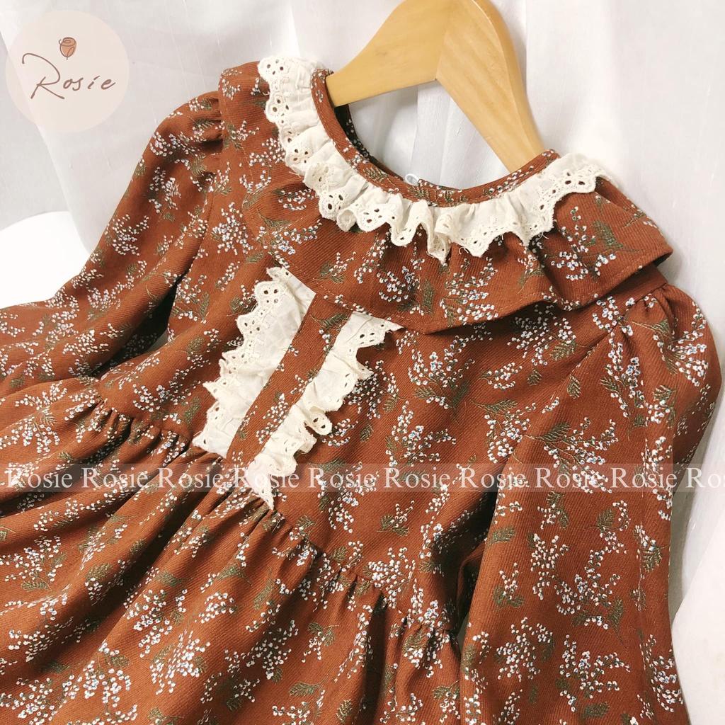 Váy nhung nâu in hoa Lolie ROLIA chất nhung in hoa diện tết rất sang cho các bé từ 9-43kg V50