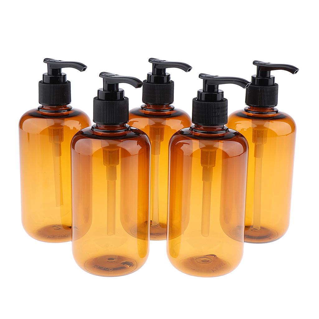 10 Pcs 300ml Brown Empty Pump Shampoo Lotions Container Refillable Bottle