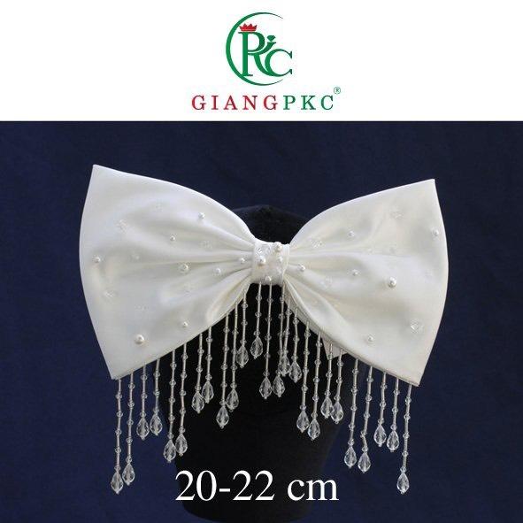 Nơ cài tóc kết hạt trai pha lê dây thả có sẵn kẹp cài mới t10-2022 Giangpkc - trắng